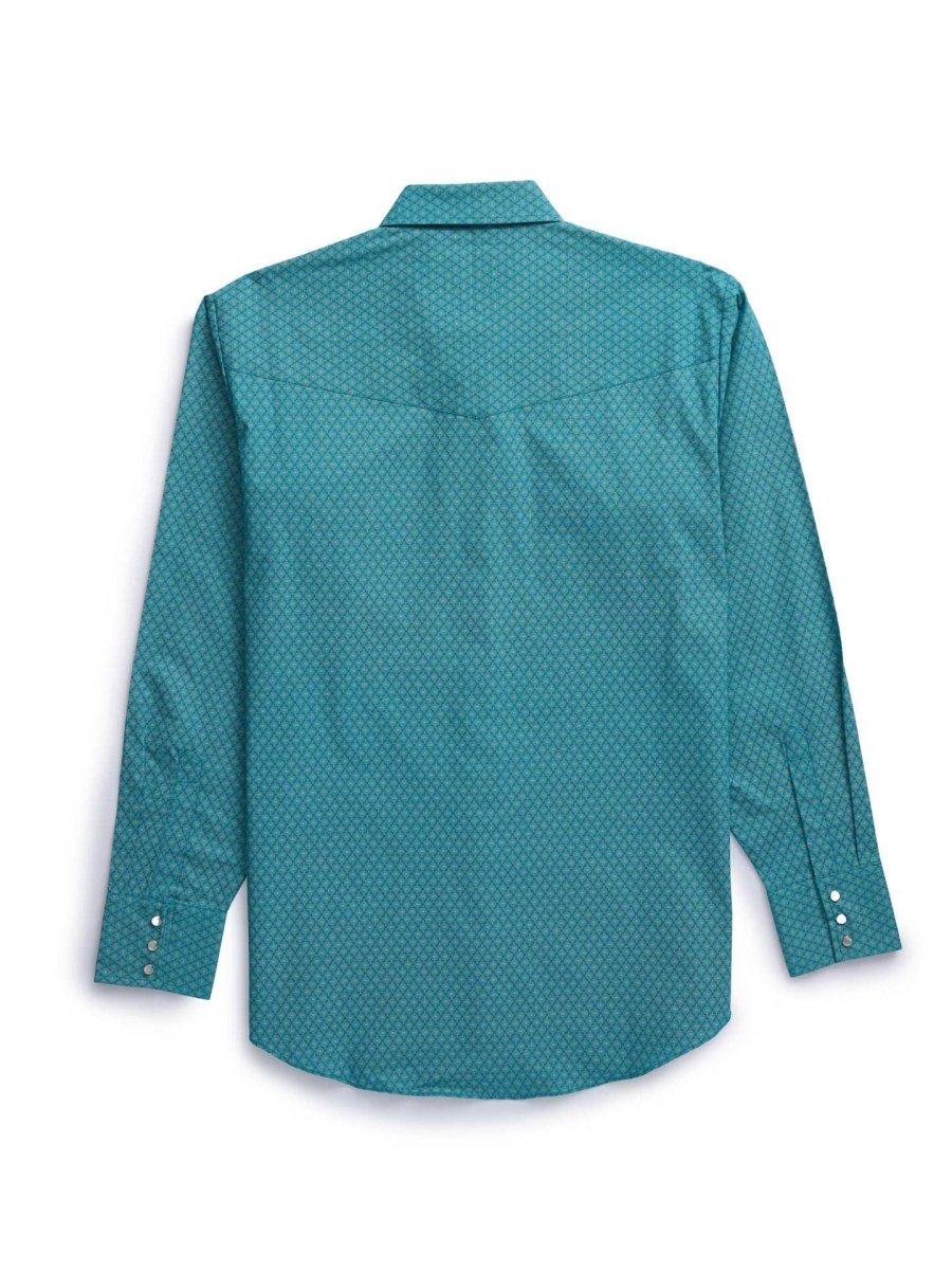 Men's Ely Cattleman Long Sleeve Medallion Print Western Snap Shirt- Teal & Khaki - Ely Cattleman - Flyclothing LLC