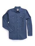 Men's Ely Cattleman Long Sleeve Geo Print Western Snap Shirt- Rust & Navy - Ely Cattleman
