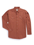 Men's Ely Cattleman Long Sleeve Geo Print Western Snap Shirt- Rust & Navy - Ely Cattleman