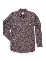 Men's Ely Cattleman Long Sleeve Paisley Print Western Snap Shirt - Denim Blue & Burgundy - Ely Cattleman - Flyclothing LLC