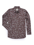 Men's Ely Cattleman Long Sleeve Paisley Print Western Snap Shirt - Denim Blue & Burgundy - Ely Cattleman