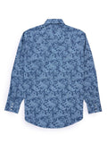 Men's Ely Cattleman Long Sleeve Paisley Print Western Snap Shirt - Denim Blue & Burgundy - Ely Cattleman