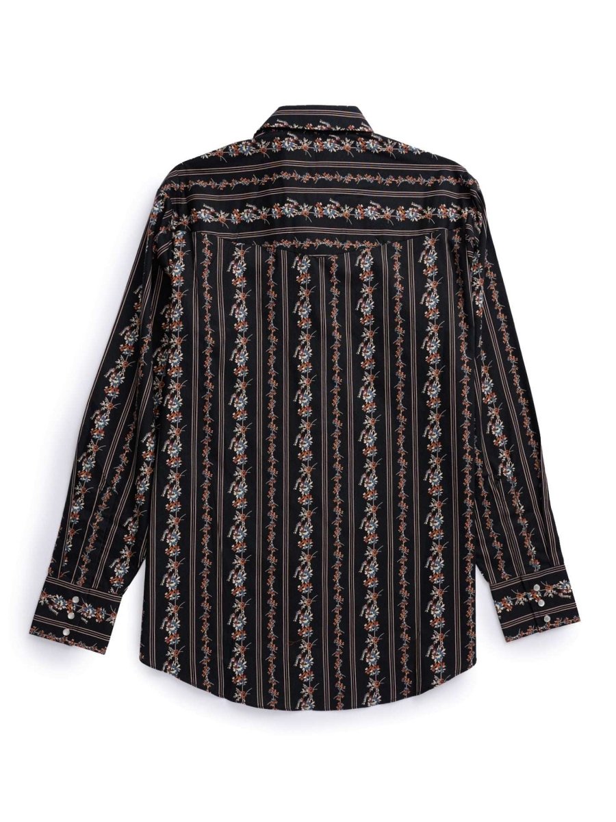 Men's Ely Cattleman Long Sleeve Wallpaper Floral Stripe Western Snap Shirt - Ecru & Black - Ely Cattleman - Flyclothing LLC