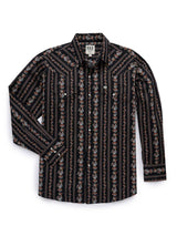 Men's Ely Cattleman Long Sleeve Wallpaper Floral Stripe Western Snap Shirt - Ecru & Black - Ely Cattleman - Flyclothing LLC