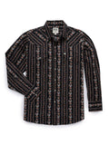 Men's Ely Cattleman Long Sleeve Wallpaper Floral Stripe Western Snap Shirt - Ecru & Black - Ely Cattleman