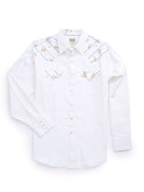 Men's Ely Cattleman Long Sleeve Solid Floral Stripe Print Western Snap Shirt -White - Ely Cattleman - Flyclothing LLC