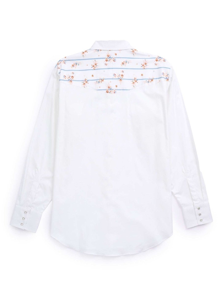 Men's Ely Cattleman Long Sleeve Solid Floral Stripe Print Western Snap Shirt -White - Ely Cattleman - Flyclothing LLC