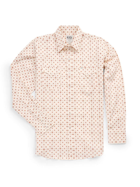 Men's Ely Cattleman Long Sleeve Retro Star Print Western Snap Shirt - Ecru - Ely Cattleman - Flyclothing LLC