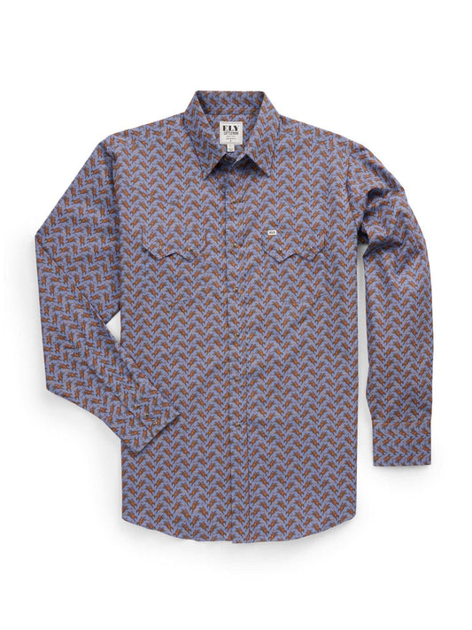 Men's Ely Cattleman Long Sleeve Cowboy Print Western Snap Shirt- Denim Blue - Ely Cattleman - Flyclothing LLC
