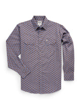 Men's Ely Cattleman Long Sleeve Cowboy Print Western Snap Shirt- Denim Blue