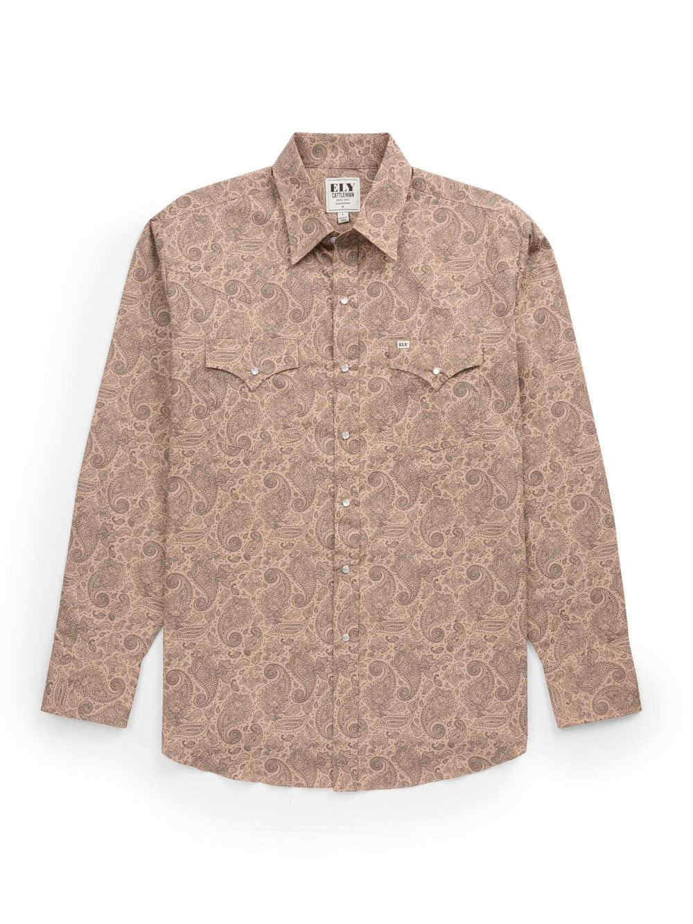 Men's Ely Cattleman Long Sleeve Paisley Print Western Snap Shirt- Khaki - Ely Cattleman - Flyclothing LLC