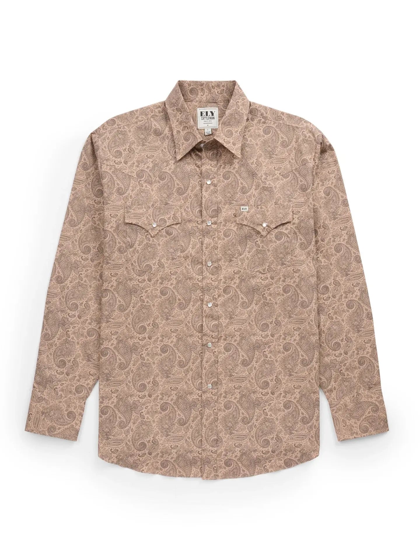 Men's Ely Cattleman Long Sleeve Paisley Print Western Snap Shirt- Khaki - Ely Cattleman - Flyclothing LLC