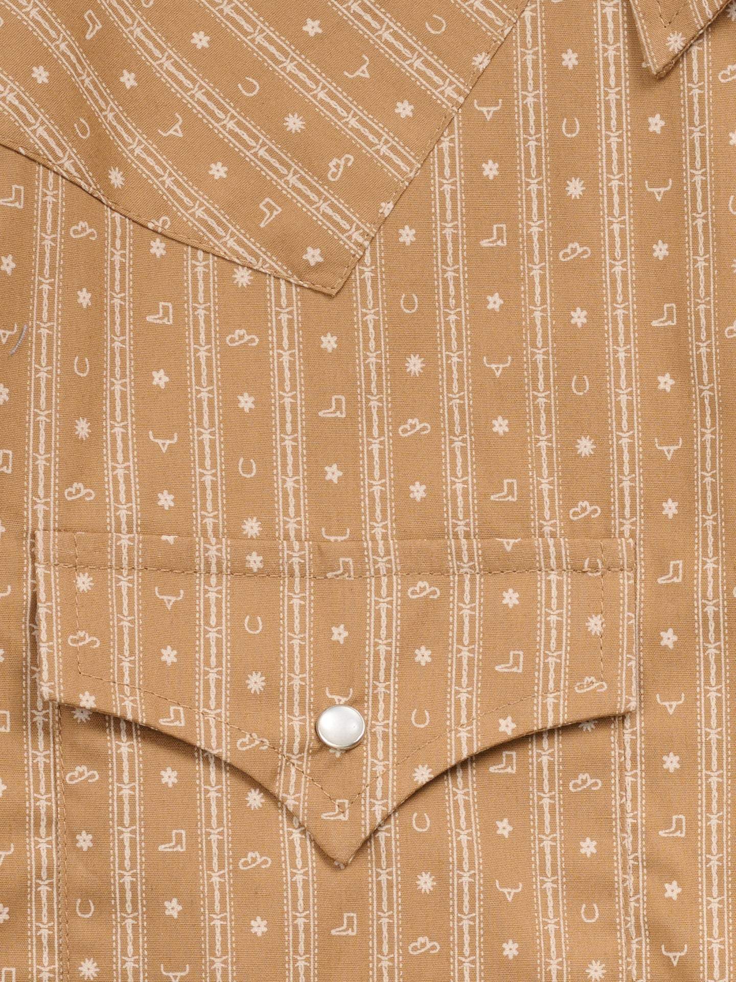 Men's Ely Cattleman Long Sleeve Barbed Wire Print Western Snap Shirt- Gold - Ely Cattleman - Flyclothing LLC