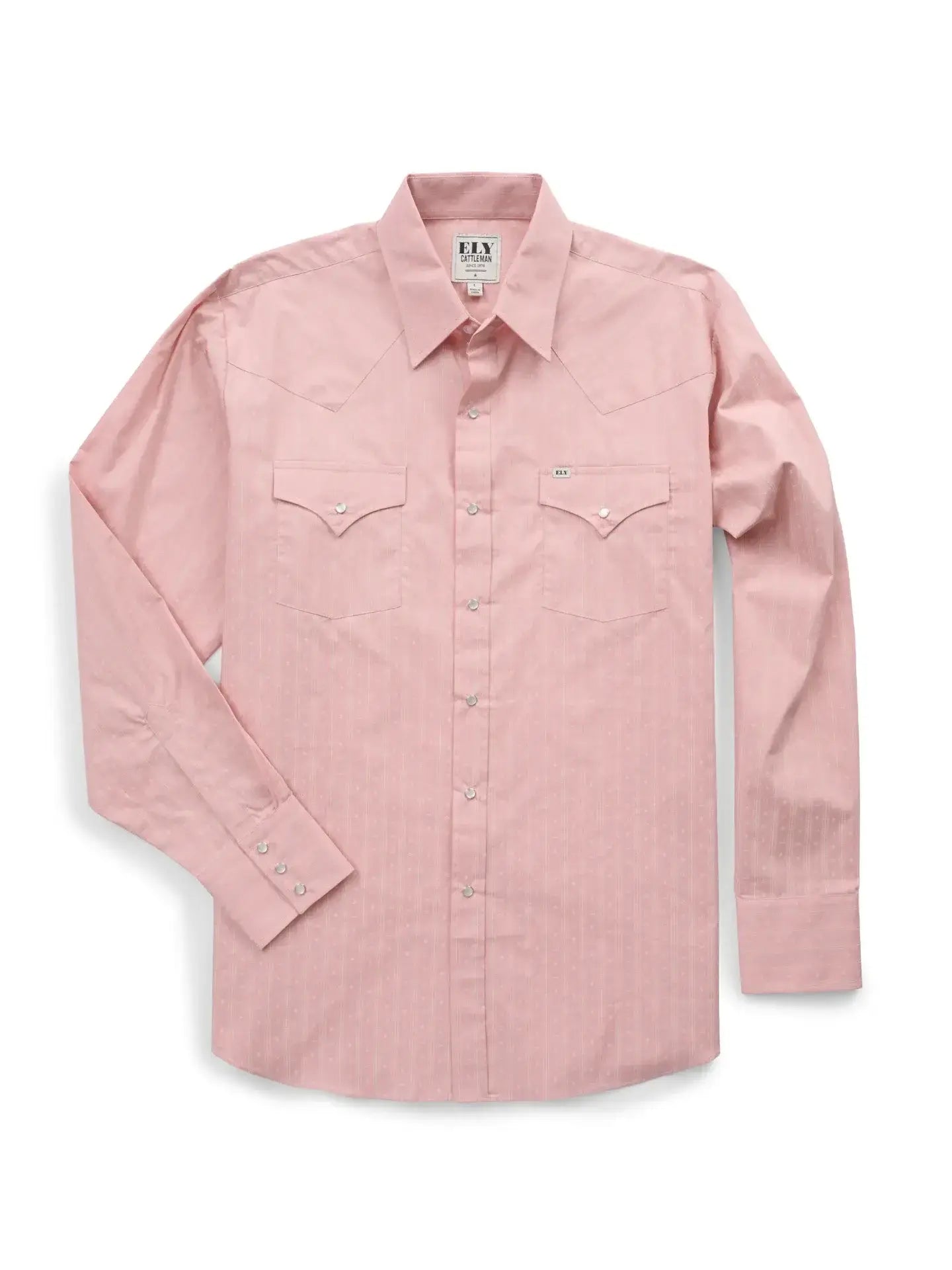 Men's Ely Cattleman Long Sleeve Barbed Wire Print Western Snap Shirt- Pink - Ely Cattleman - Flyclothing LLC