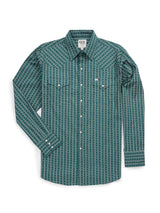 Men's Ely Cattleman Long Sleeve Barbed Wire Print Western Snap Shirt- Teal - Ely Cattleman - Flyclothing LLC