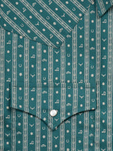 Men's Ely Cattleman Long Sleeve Barbed Wire Print Western Snap Shirt- Teal - Ely Cattleman - Flyclothing LLC
