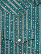 Men's Ely Cattleman Long Sleeve Barbed Wire Print Western Snap Shirt- Teal