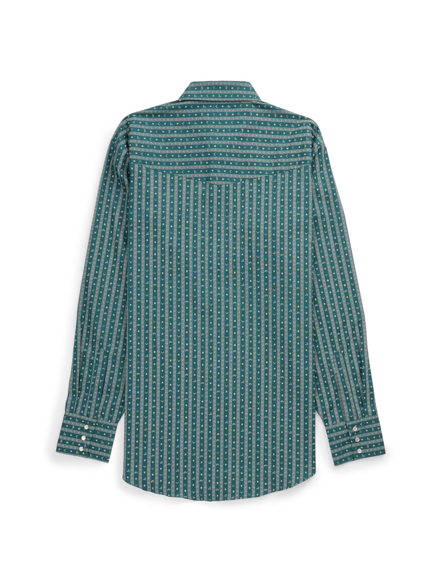 Men's Ely Cattleman Long Sleeve Barbed Wire Print Western Snap Shirt- Teal