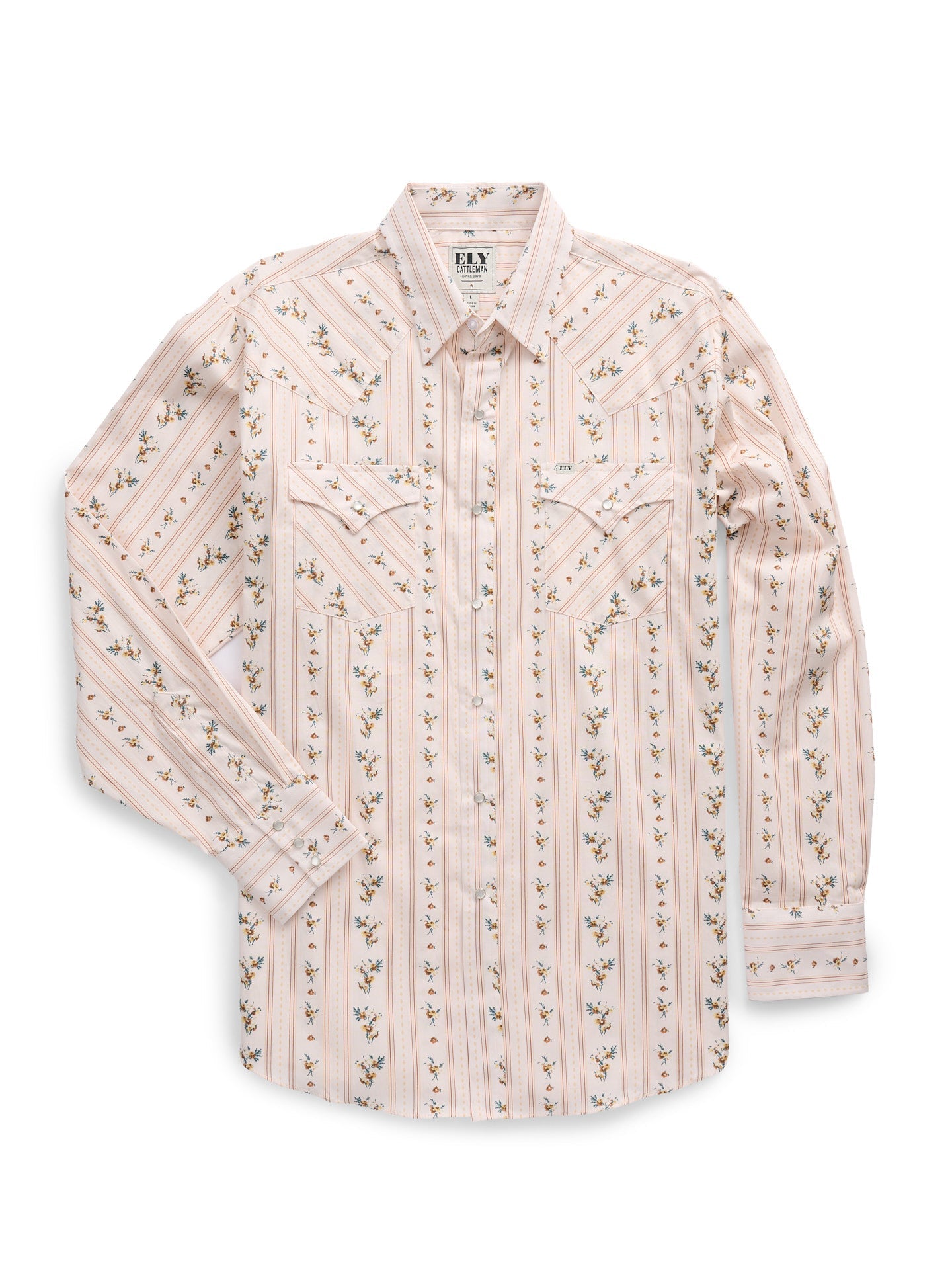Men's Ely Cattleman Long Sleeve Wallpaper Floral Print Western Snap Shirt- Ecru - Ely Cattleman - Flyclothing LLC