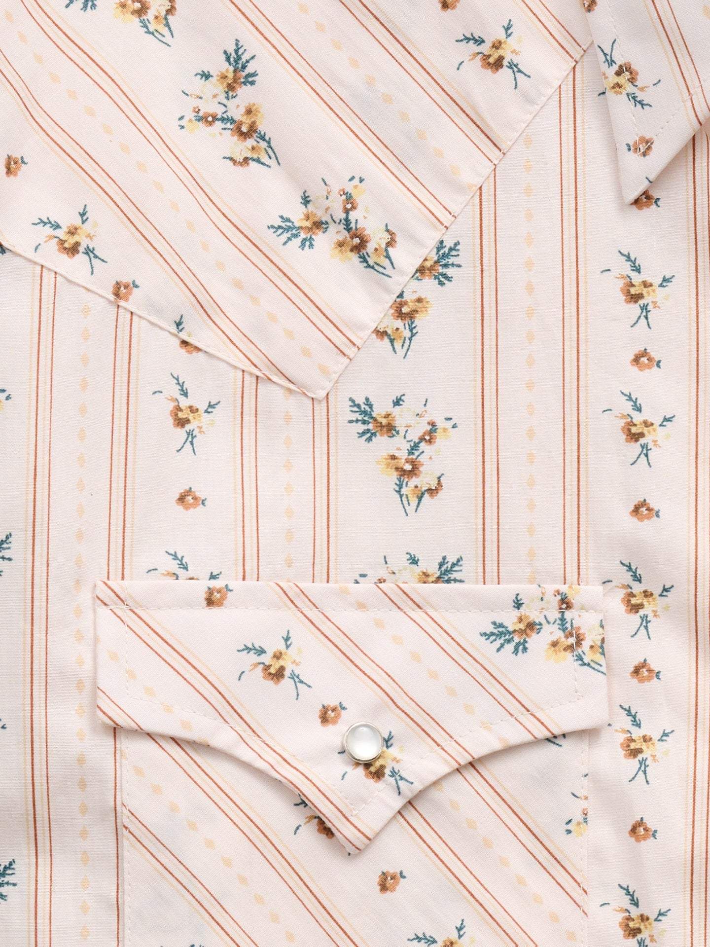 Men's Ely Cattleman Long Sleeve Wallpaper Floral Print Western Snap Shirt- Ecru