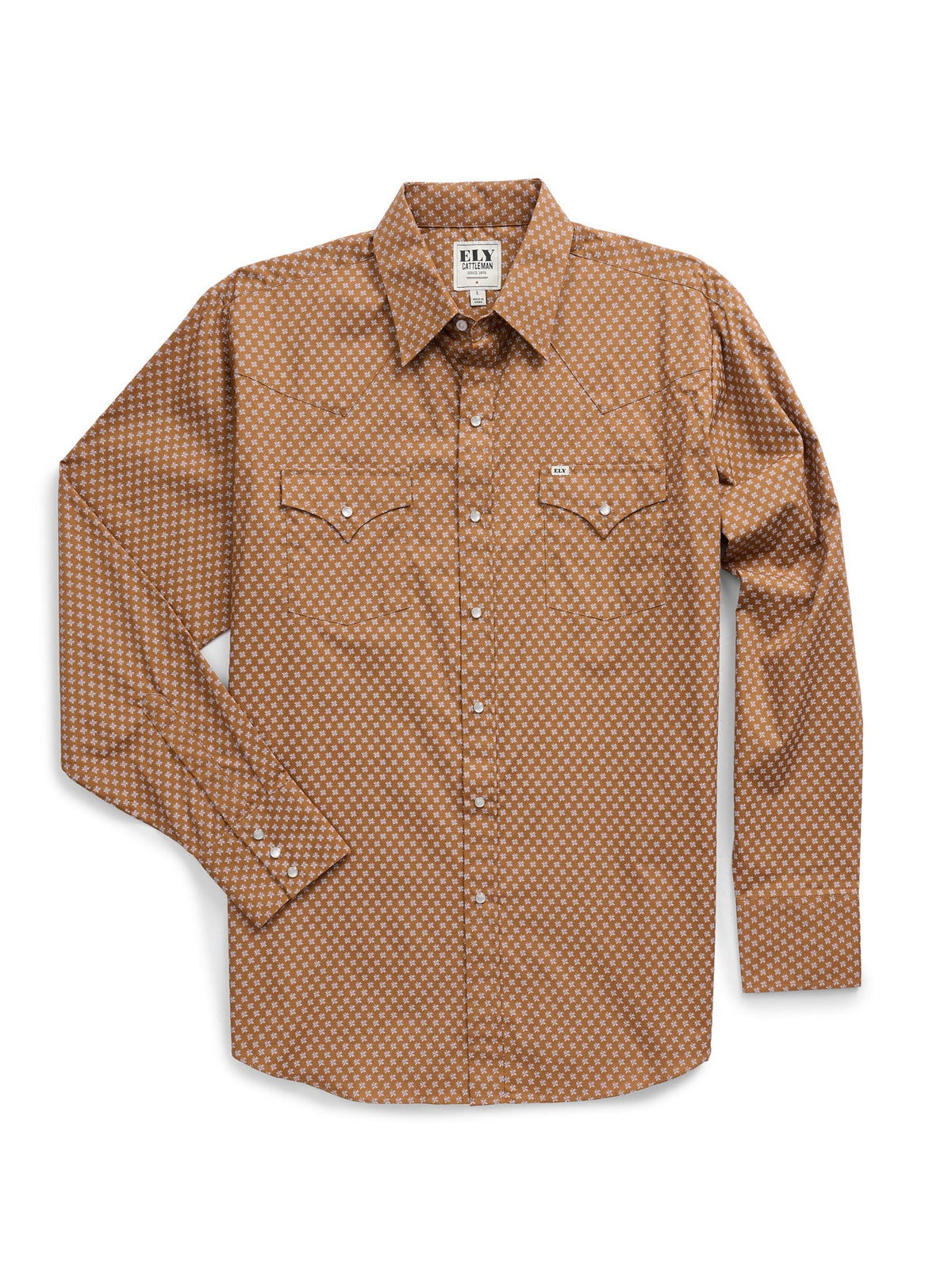 Men's Ely Cattleman Long Sleeve Retro Star Print Western Snap Shirt