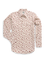 Men's Ely Cattleman Long Sleeve Conversation Print Western Snap Shirt- Ecru