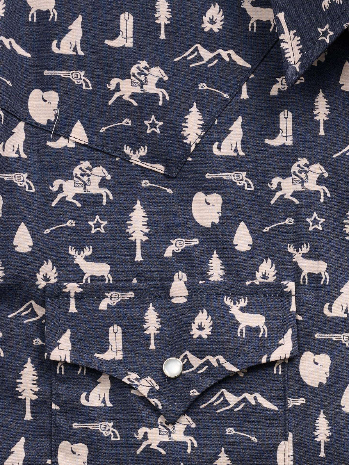 Men's Ely Cattleman Long Sleeve Conversation Print Western Snap Shirt- Midnight - Ely Cattleman - Flyclothing LLC