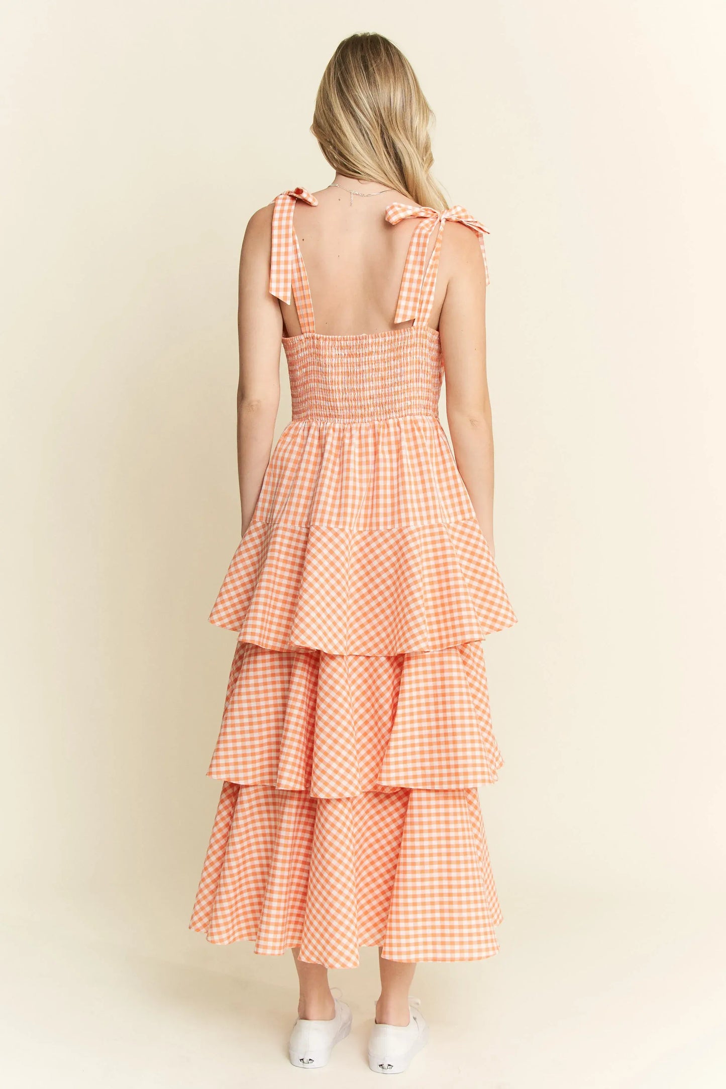 Jade By Jane Sleeveless Gingham Print Tiered Midi Dress - Trendsi - Flyclothing LLC