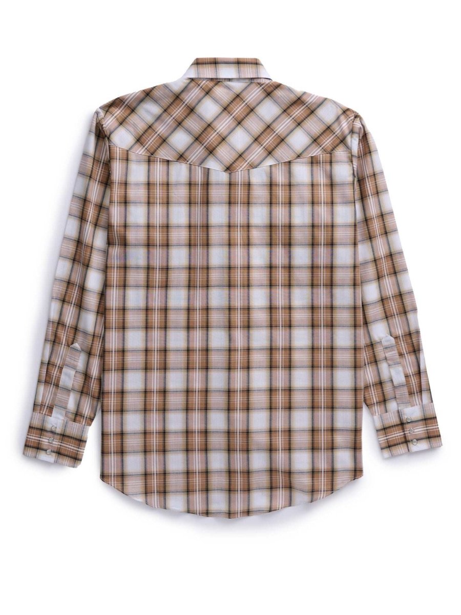 Men's Ely Cattleman Long Sleeve Textured Plaid Western Snap Shirt- Teal & Khaki - Ely Cattleman - Flyclothing LLC