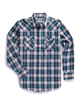 Men's Ely Cattleman Long Sleeve Textured Plaid Western Snap Shirt- Teal & Khaki - Ely Cattleman - Flyclothing LLC