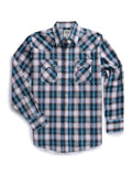 Men's Ely Cattleman Long Sleeve Textured Plaid Western Snap Shirt- Teal & Khaki - Ely Cattleman