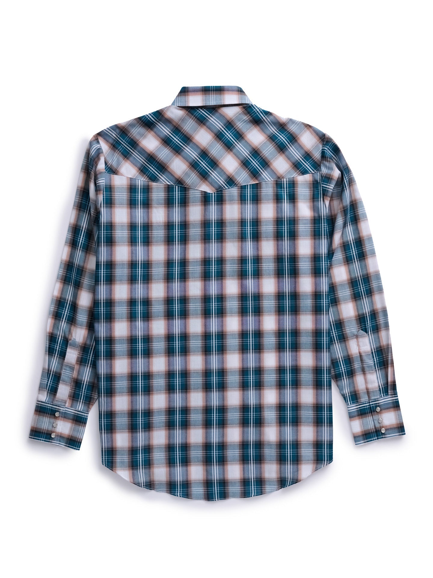 Men's Ely Cattleman Long Sleeve Textured Plaid Western Snap Shirt- Teal & Khaki