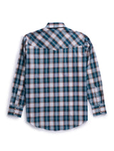 Men's Ely Cattleman Long Sleeve Textured Plaid Western Snap Shirt- Teal & Khaki