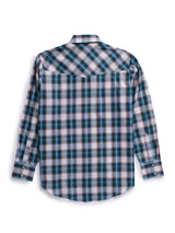 Men's Ely Cattleman Long Sleeve Textured Plaid Western Snap Shirt- Teal & Khaki - Ely Cattleman - Flyclothing LLC
