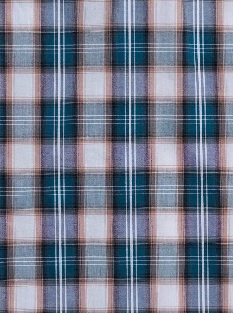 Men's Ely Cattleman Long Sleeve Textured Plaid Western Snap Shirt- Teal & Khaki - Ely Cattleman - Flyclothing LLC