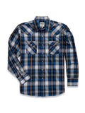 Men's Ely Cattleman Long Sleeve Textured Plaid Western Snap Shirt- Blue & Burgundy - Ely Cattleman