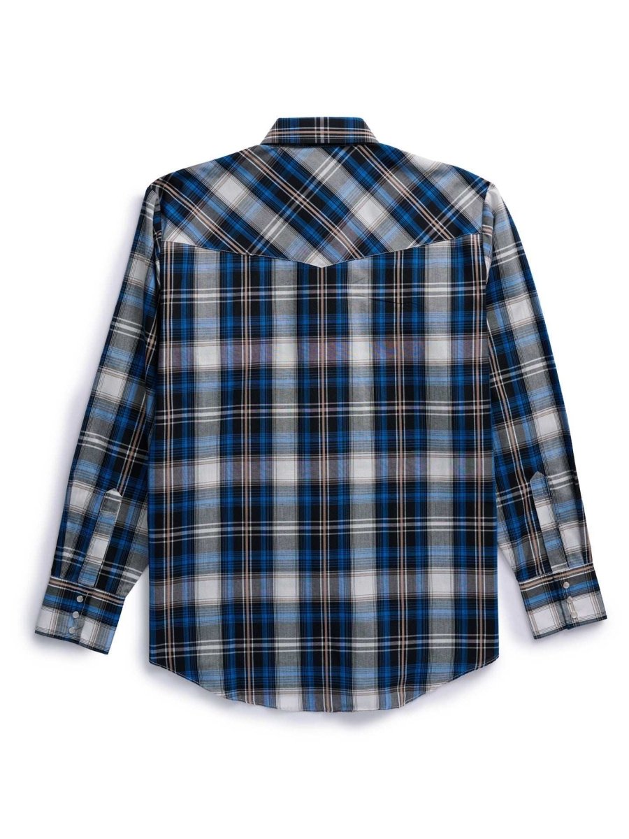 Men's Ely Cattleman Long Sleeve Textured Plaid Western Snap Shirt- Blue & Burgundy - Ely Cattleman - Flyclothing LLC