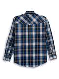 Men's Ely Cattleman Long Sleeve Textured Plaid Western Snap Shirt- Blue & Burgundy - Ely Cattleman
