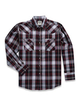 Men's Ely Cattleman Long Sleeve Textured Plaid Western Snap Shirt- Blue & Burgundy - Ely Cattleman - Flyclothing LLC