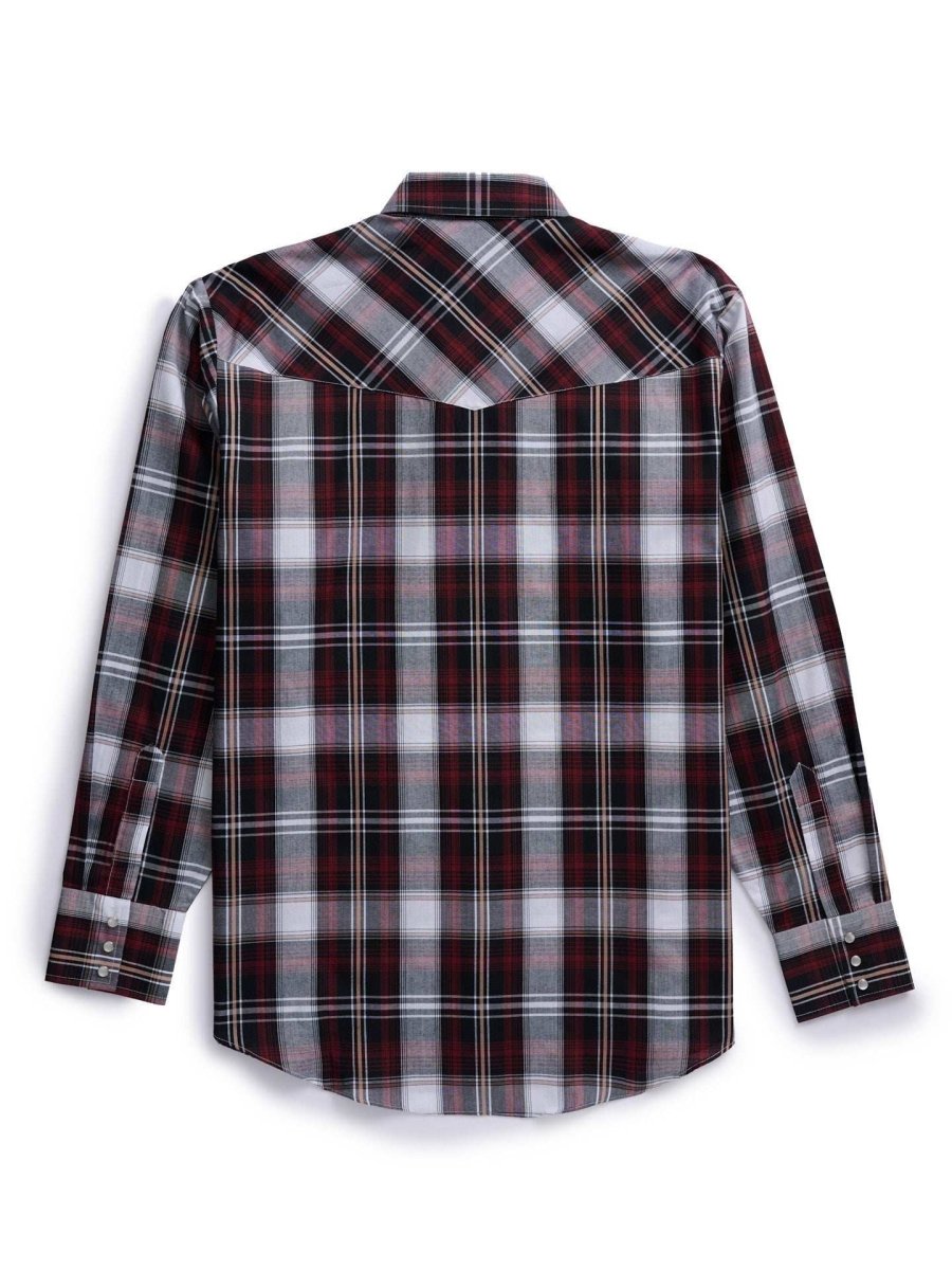 Men's Ely Cattleman Long Sleeve Textured Plaid Western Snap Shirt- Blue & Burgundy - Ely Cattleman - Flyclothing LLC