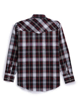 Men's Ely Cattleman Long Sleeve Textured Plaid Western Snap Shirt- Blue & Burgundy