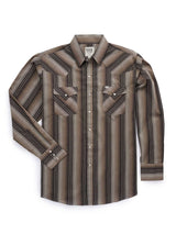 Men's Ely Cattleman Long Sleeve Textured Stripe Western Snap Shirt- Brown & Navy - Ely Cattleman - Flyclothing LLC