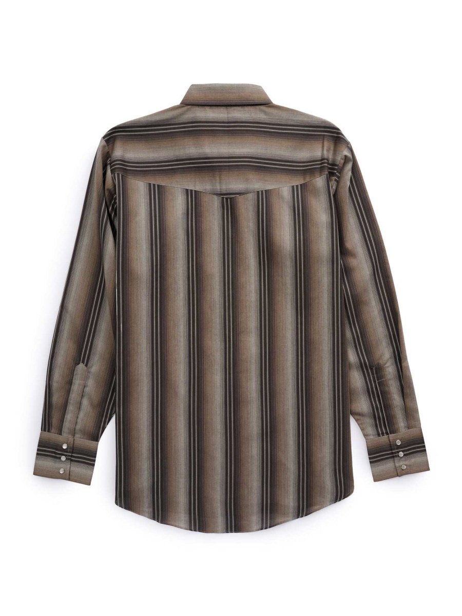 Men's Ely Cattleman Long Sleeve Textured Stripe Western Snap Shirt- Brown & Navy - Ely Cattleman - Flyclothing LLC