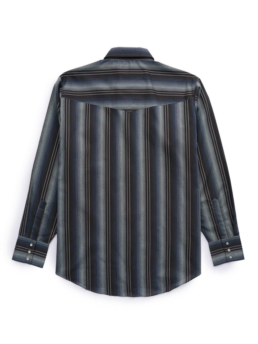 Men's Ely Cattleman Long Sleeve Textured Stripe Western Snap Shirt- Brown & Navy - Ely Cattleman - Flyclothing LLC