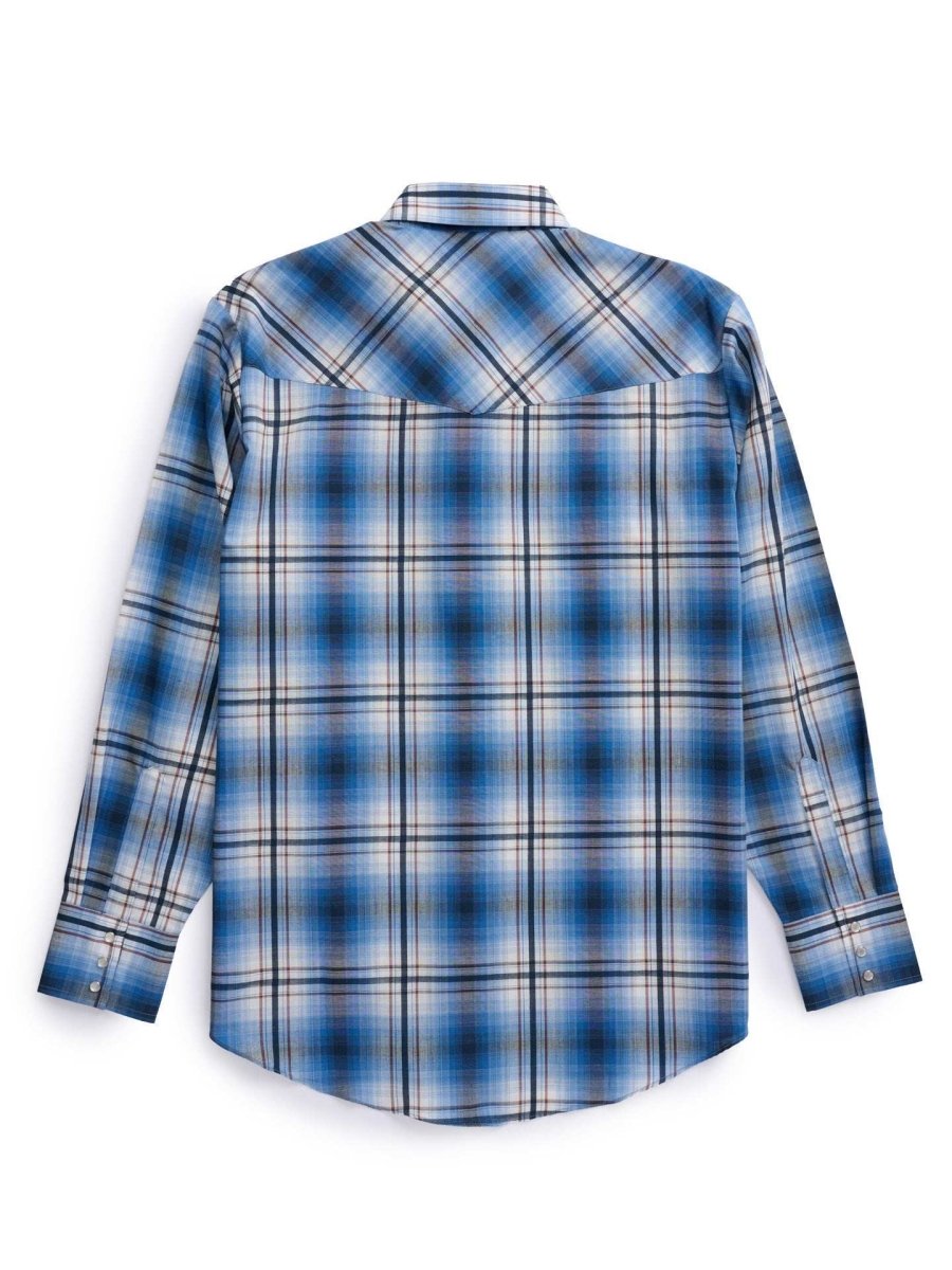 Men's Ely Cattleman Long Sleeve Textured Plaid Western Snap Shirt- Rust & Navy - Ely Cattleman - Flyclothing LLC