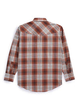 Men's Ely Cattleman Long Sleeve Textured Plaid Western Snap Shirt- Rust & Navy - Ely Cattleman - Flyclothing LLC