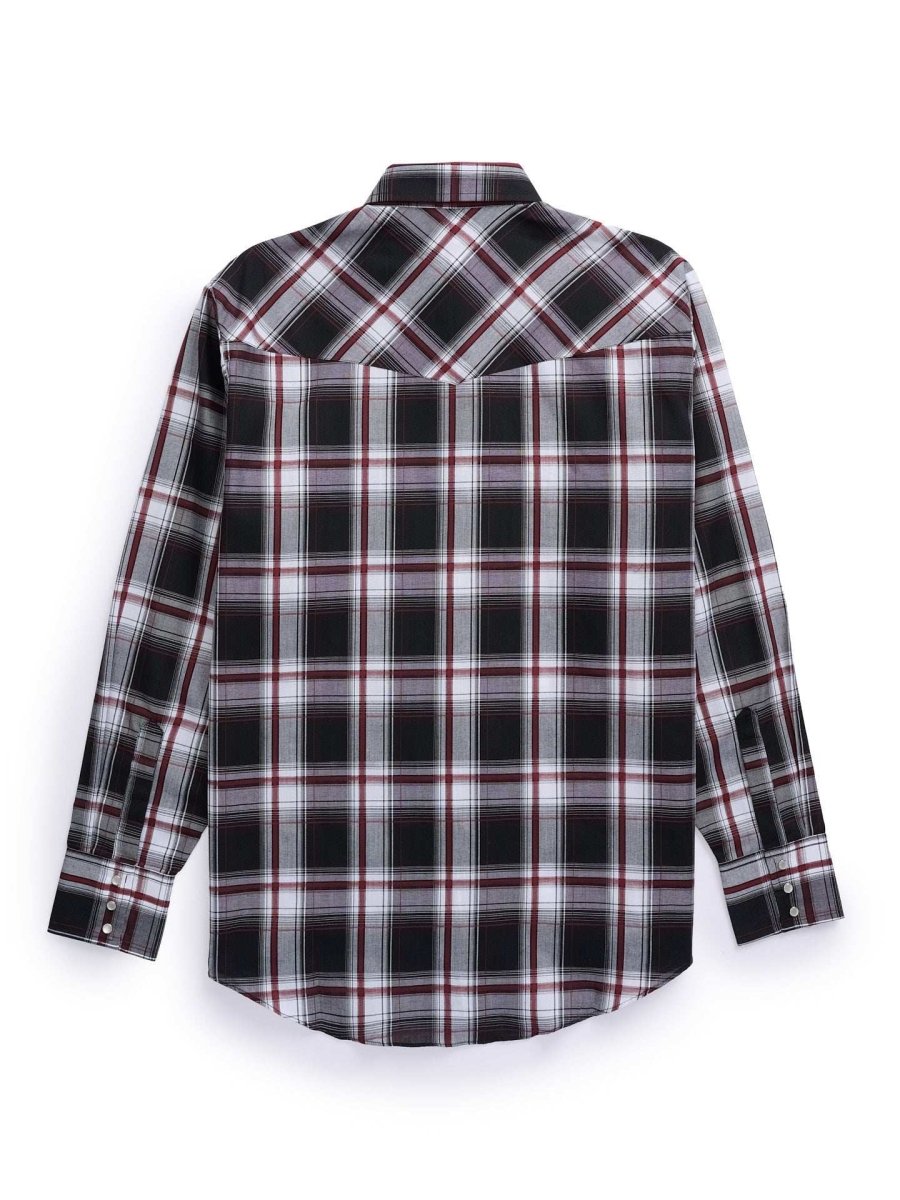 Men's Ely Cattleman Long Sleeve Textured Plaid Western Snap Shirt- White & Black - Ely Cattleman - Flyclothing LLC