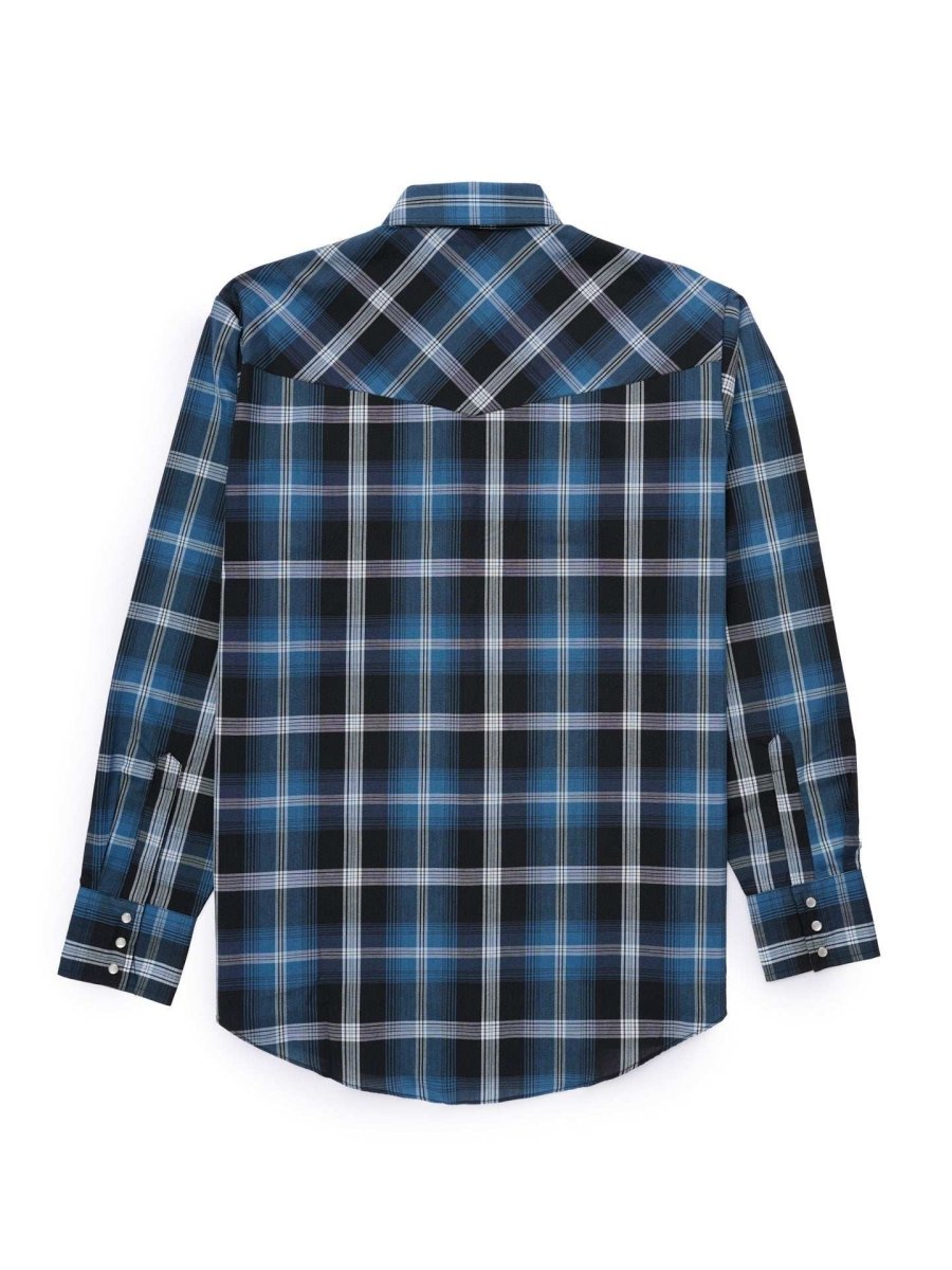 Men's Ely Cattleman Long Sleeve Textured Plaid Western Snap Shirt- Black Cherry & Blue - Ely Cattleman - Flyclothing LLC
