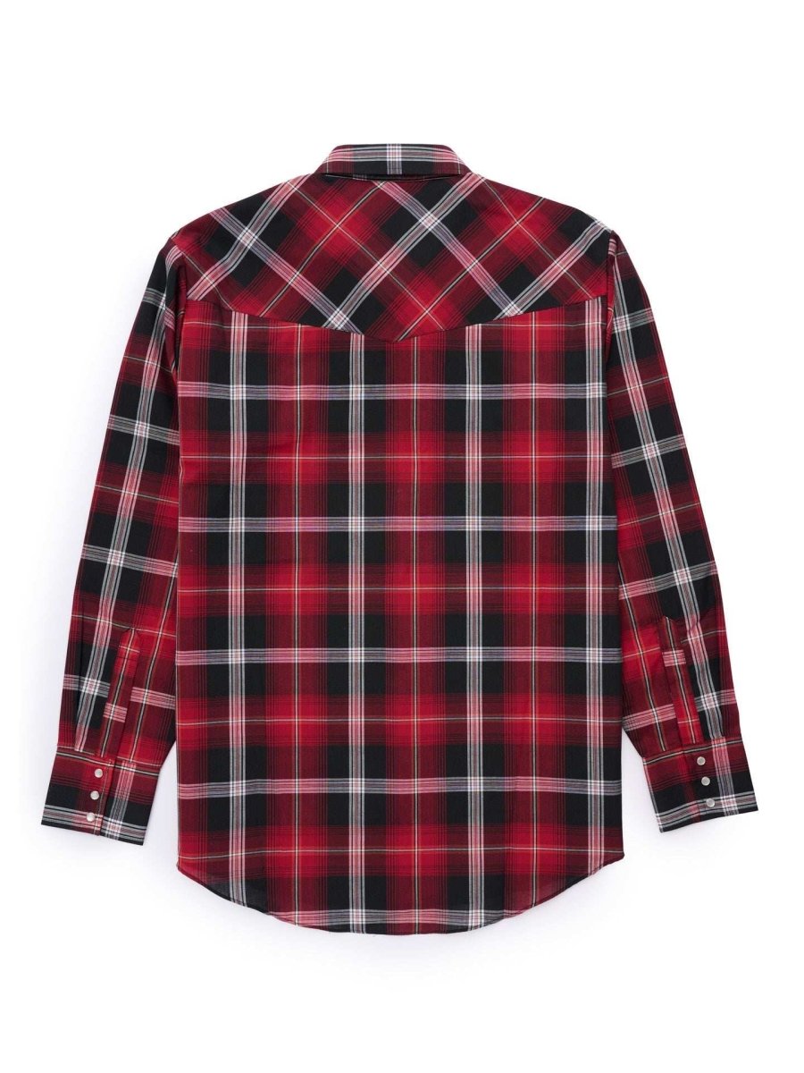 Men's Ely Cattleman Long Sleeve Textured Plaid Western Snap Shirt- Black Cherry & Blue - Ely Cattleman - Flyclothing LLC