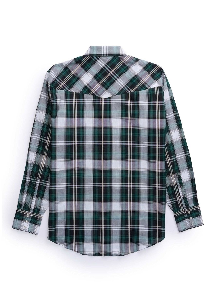 Men's Ely Cattleman Long Sleeve Textured Green Plaid Western Snap Shirt - Ely Cattleman - Flyclothing LLC